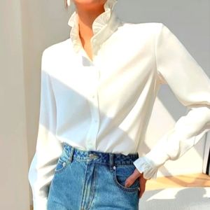 COPY - Ralph Lauren Polo ruffle collar button down blouse nwt